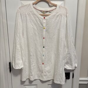 Boden Multicolor Button Down 3/4 Sleeve White Cotton T-shirt Sz 20(US) NWT